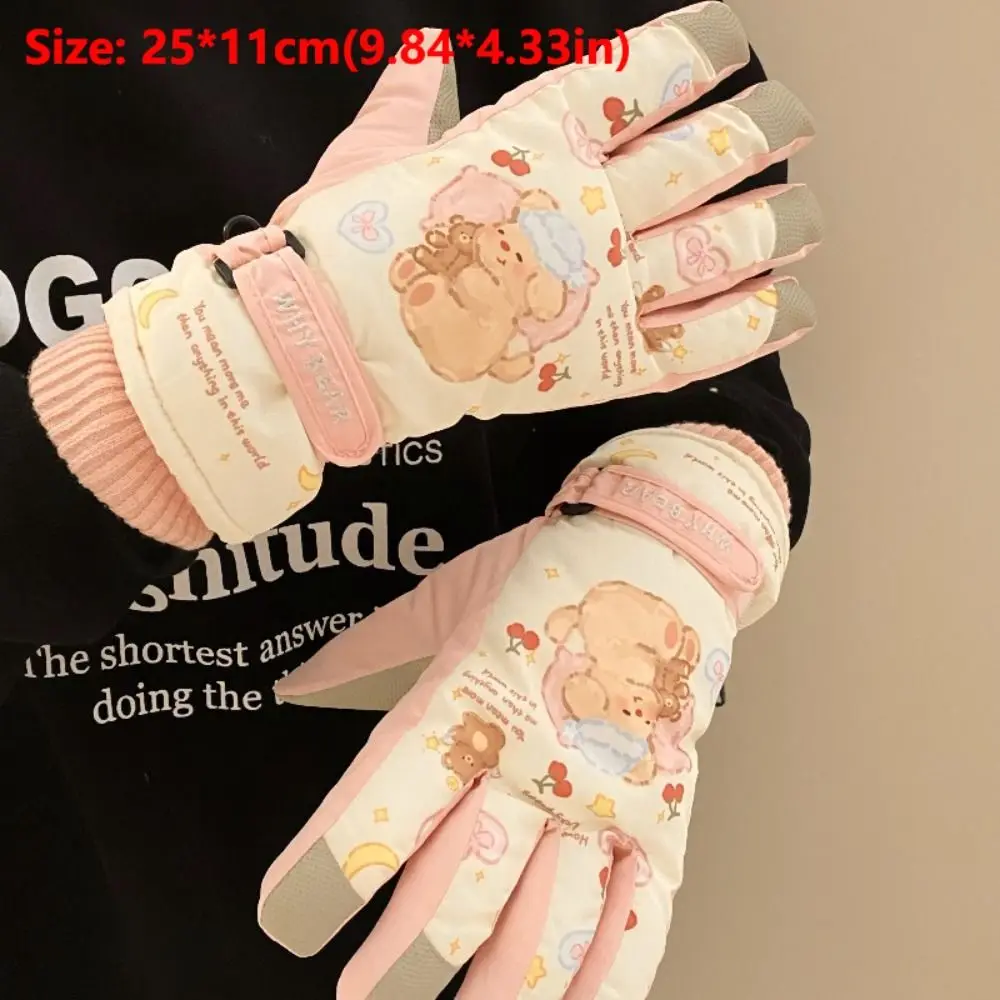Guanti da sci alla moda dei cartoni animati Guanti sportivi da ciclismo con orsetto carino Guanti da esterno antivento e resistenti al freddo invernali