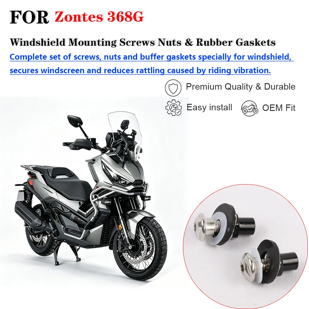 Windshield Mounting Screws Nuts & Rubber Gaskets for ZONTES 368G Motorcycle, Windshield Glass Installation Nylon Cushion Spacer