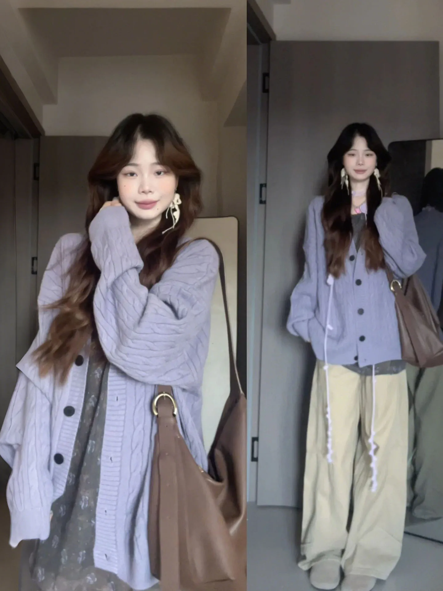 

Korean Sle Lazy Soft Purple Twist Knit Sweater Coat Women's Autumn Winter Beautiful Warm Gentle Knitted Top Outerwear