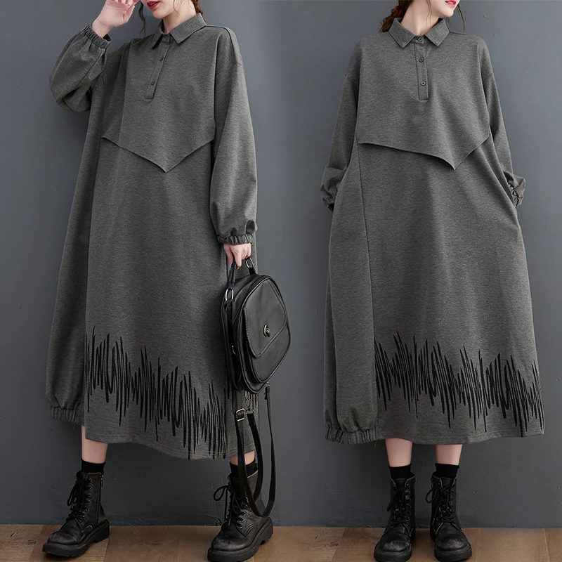 Faionable outono inverno colarinho dr solto plus size saia longa camada base ao ar livre usar casual camisola dr