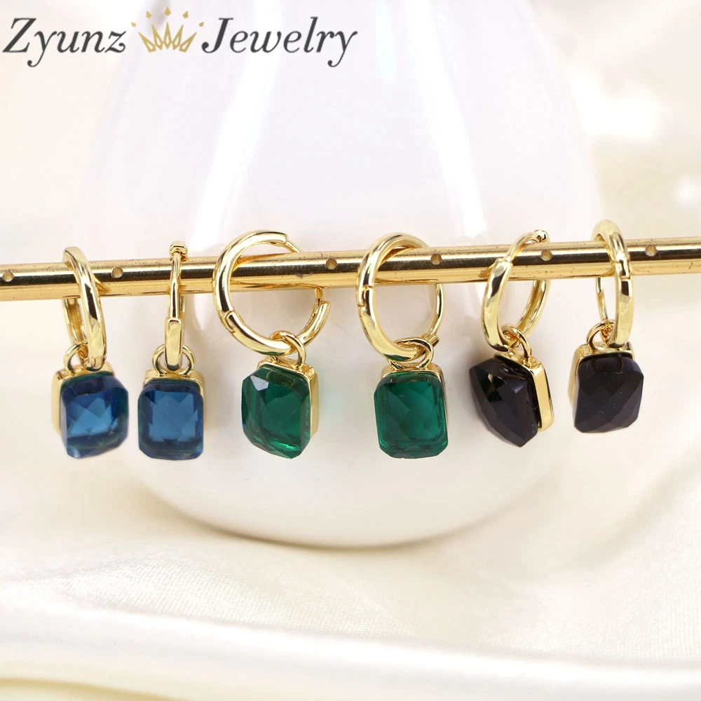 5 Pairs, Gold Color Geometric Multicolor Zircon Square Hoop Earrings Female Temperament Ear Buckles Huggie Trendy Hoops