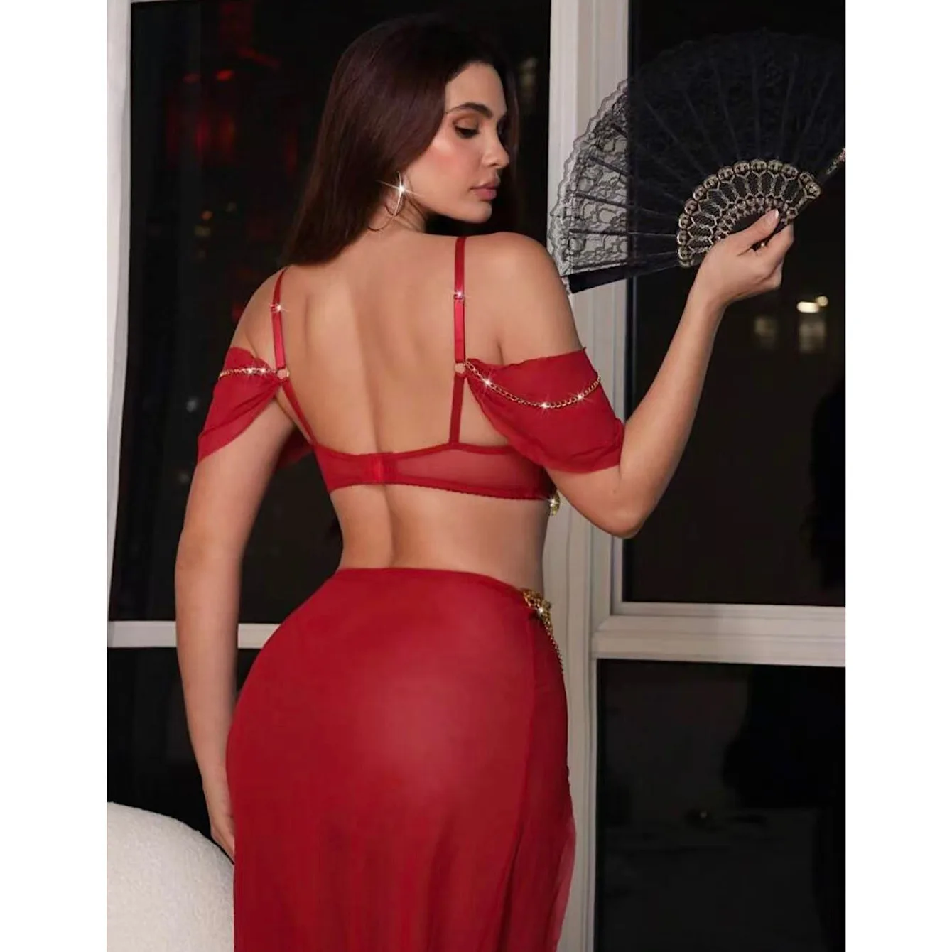 Women Retro Exotic Sheer Mesh Dance Outfit Slim Elegant Night Costume For Party Stage Dating Honeymoon Daily Romantic Loungewear view 4