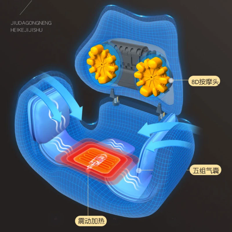 وسادة هوائية للتدفئة وسادة هوائية للتدليك ، مزودة بالاهتزاز ، وعجن الخصر والورك القابل للطي