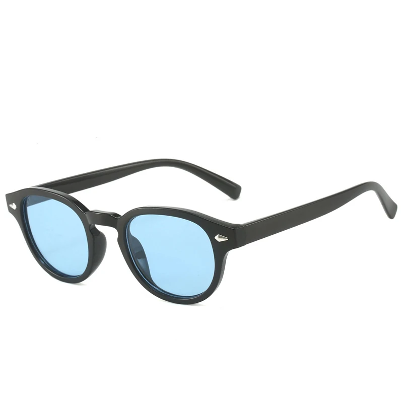Eenvoudige vintage ronde zonnebril dames heren 2025, luxe merkontwerp, retro klinknagel, geel, blauw lens, vierkante zonnebril, vrouwelijk UV400