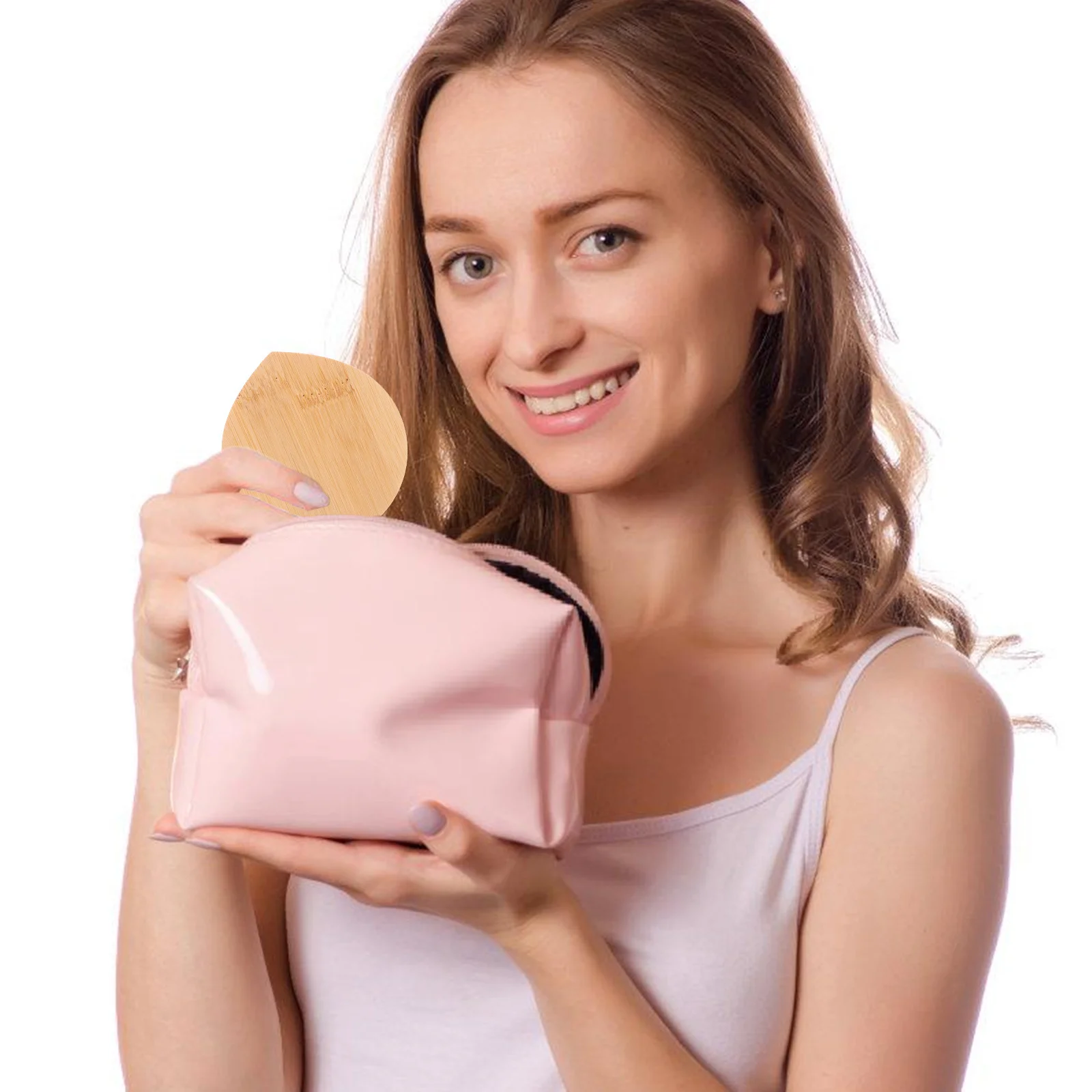 مرآة جيب صغيرة محمولة من الخيزران للسفر، مرآة صغيرة خفيفة الوزن للنساء، محفظة أساسية #2