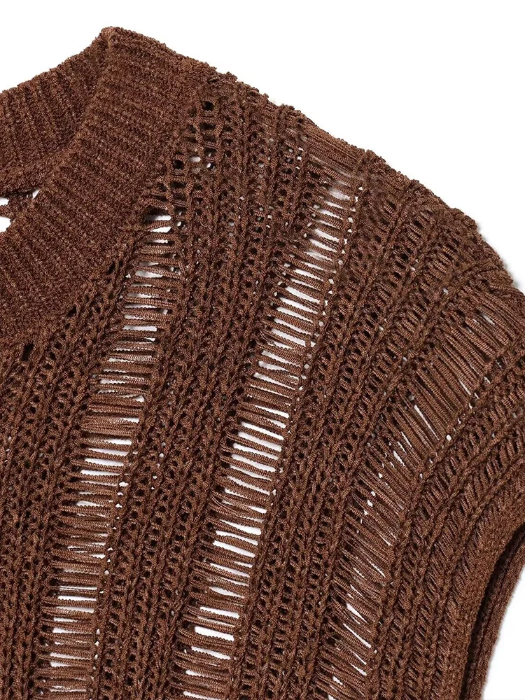 European and American style autumn new fashion simple casual women's decorative round neck sleeveless suspenders knitted top
