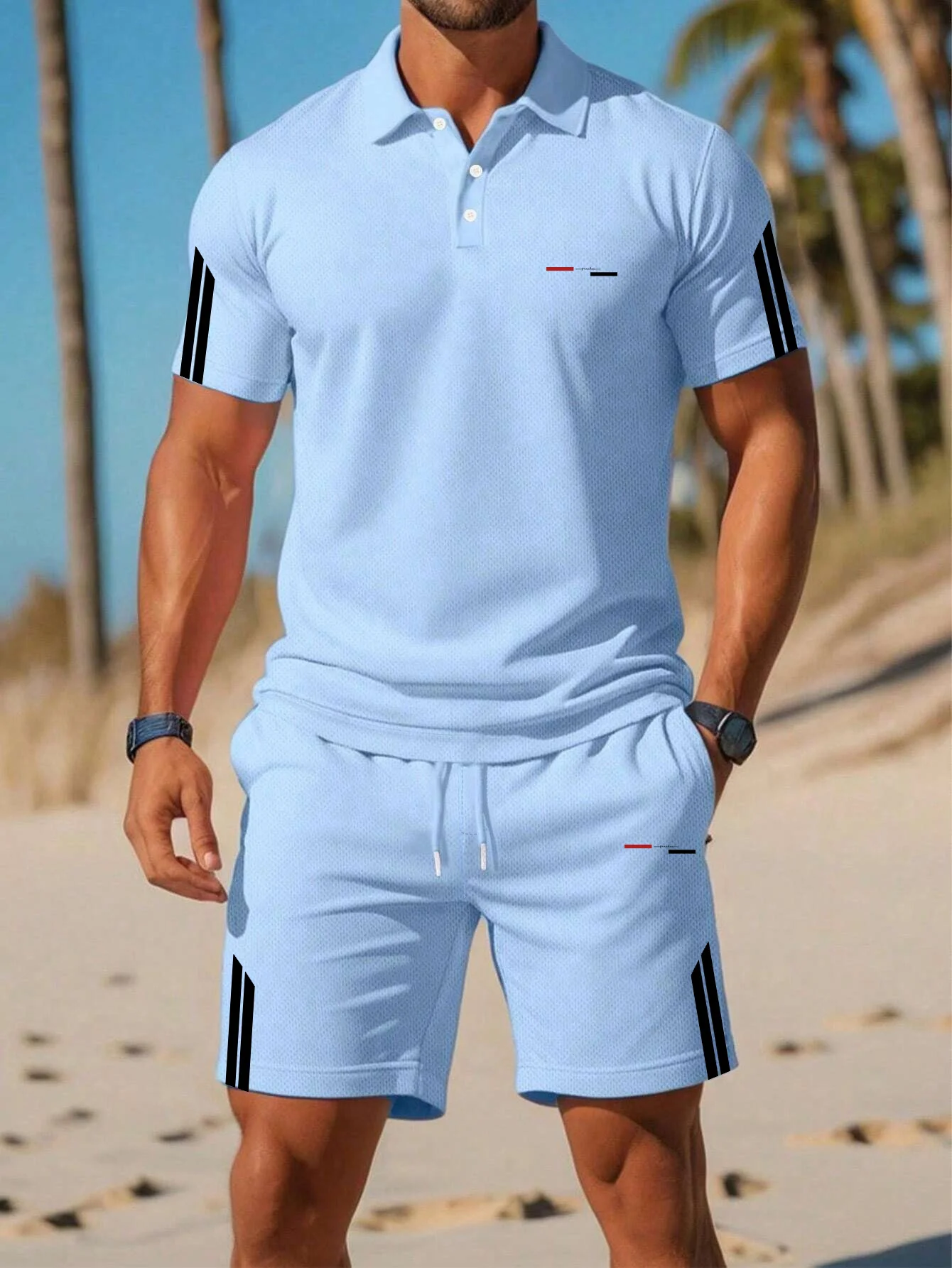 2026 Summer Men's Polo Shirt Set - 3D Printed Design Breathable Lightweight Comfortable Fashionable Outdoor Men's Clothing - view 5