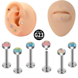 1Piece G23 Titanium Labret Flash Film Beautiful Color Round Earring Glitter Bling Lobe Helix Tragus Piercing Jewelry 16G