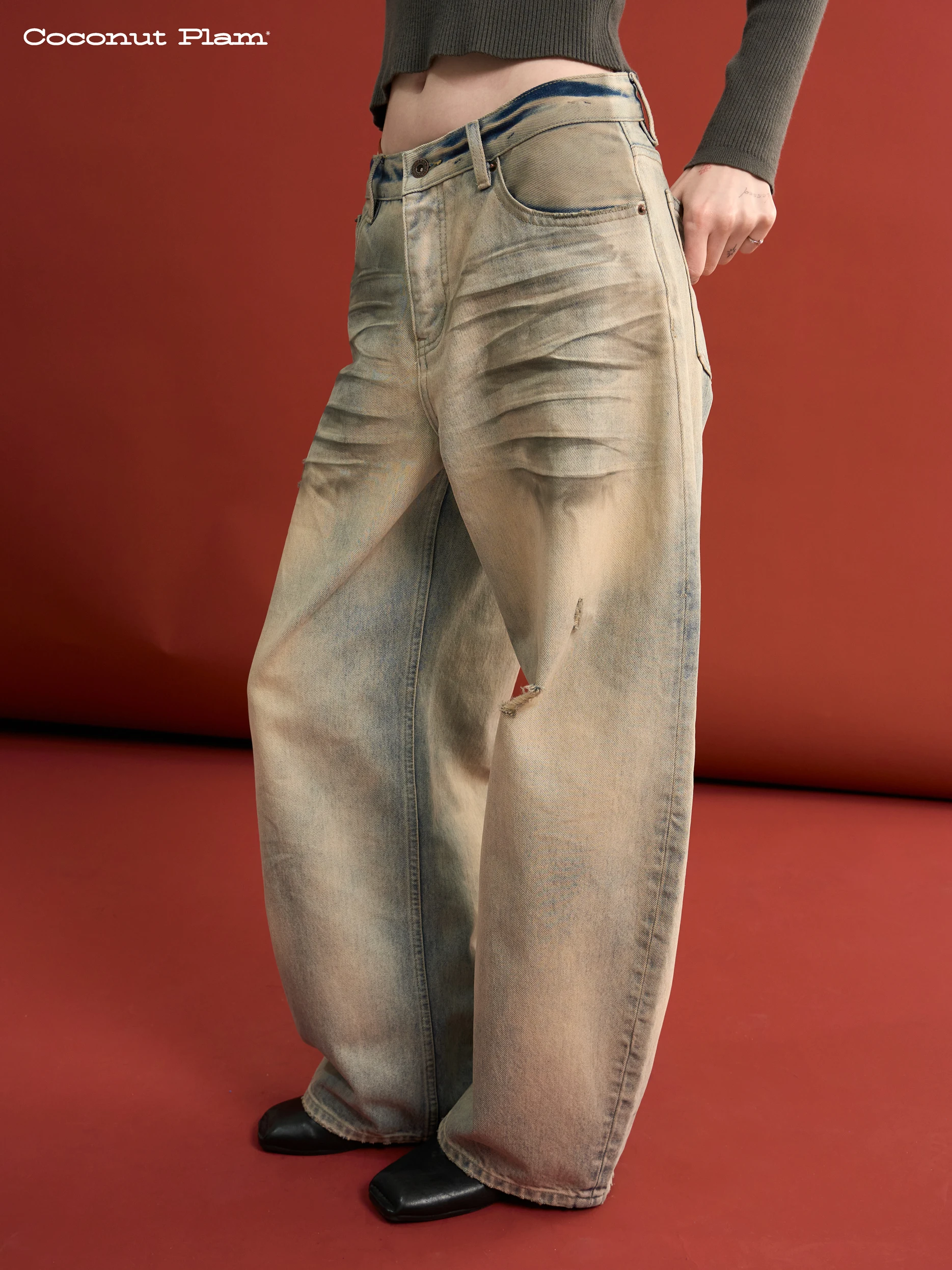 

Handmade Wide Leg Jeans Loose Fit Vintage Sle Cotton l Waist Button Closure All Season Women's Comfortable Denim Pants