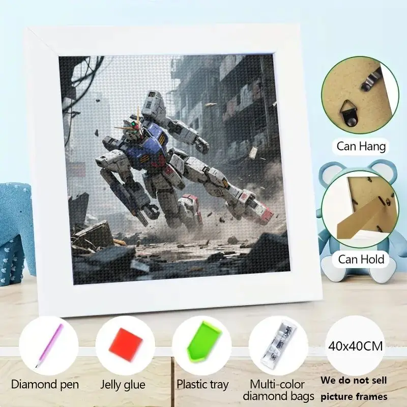 

1PC 40x40CM Gundam Robot Diamond Painting Kit, Full Drill 5D DIY Mecha Anime Diamond Art for Adults, Sci-Fi Home Wall Decor Pict
