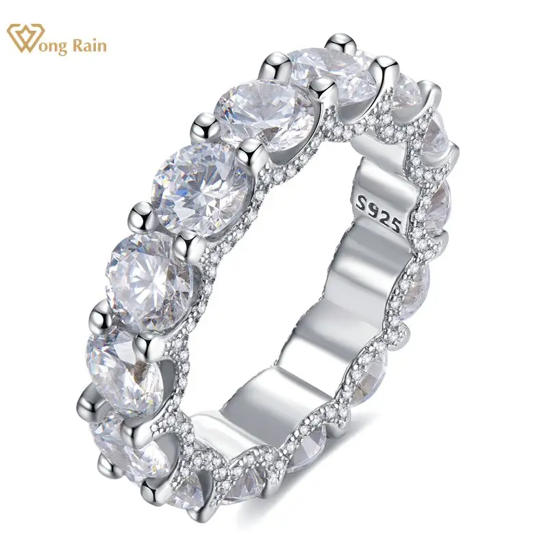 Wong Rain Classic 100% 925 Sterling Silver Round Cut High Carbon Diamonds Gemstone Engagement Couple Rings Band Fine Jewelry