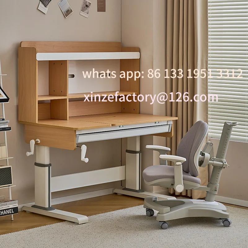 Tavolo da sole in legno massello con sollevamento regolabile per desktop domestico, protezione per gli occhi, grande cassetto, scrivania da studio per bambini, scrivania per computer