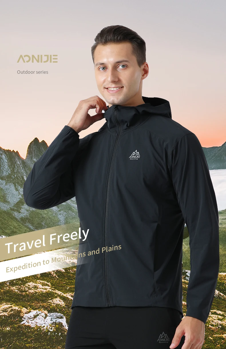 AONIJIE FM5131 Man Fale Waterproof Sports Thin Hooded Jacket Windbreak Short Coat With Pocket For Running Gym Hiking