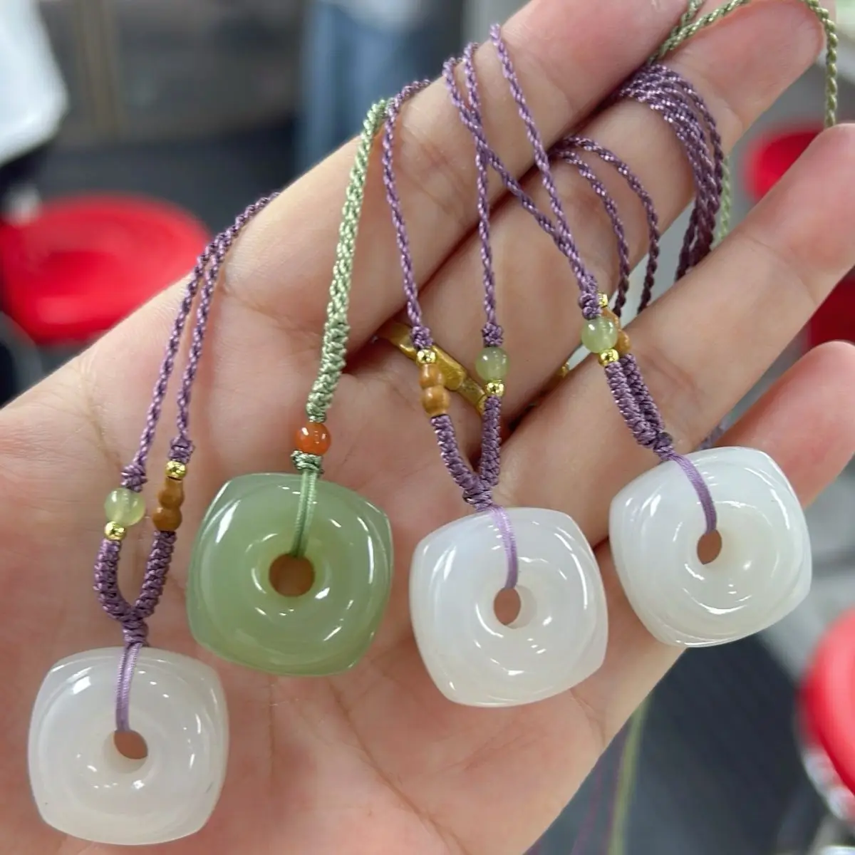 

Natural Hetian jade square buckle safety buckle pendant suet white jade clear water green jade pendant men's and women's fidelit