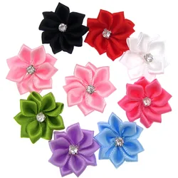30Pcs Handmade Small Satin Flowers Fabric Rhinestone Flower Appliques For Sewing Craft Wedding Decorations 2.8cm