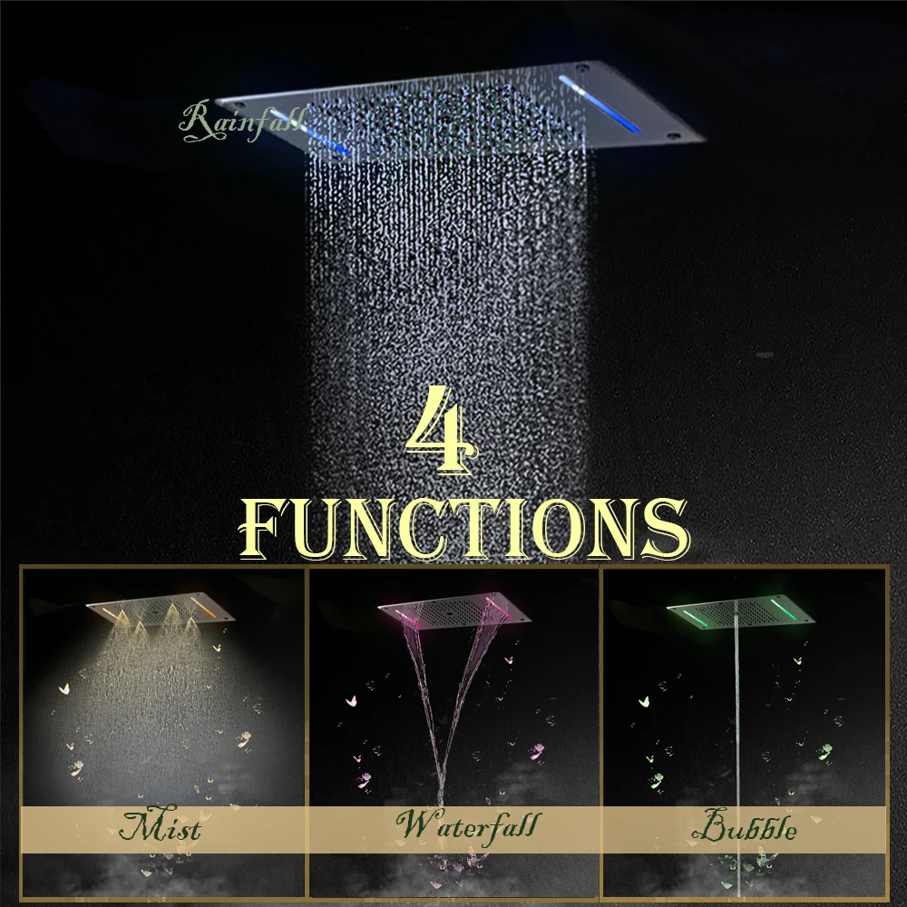 LED Ceiling Rain Shower Head SUS304 Stainless Steel 700x380mm Luxury Multi-Function Hidden Showerhead Waterfall Bubble Mist