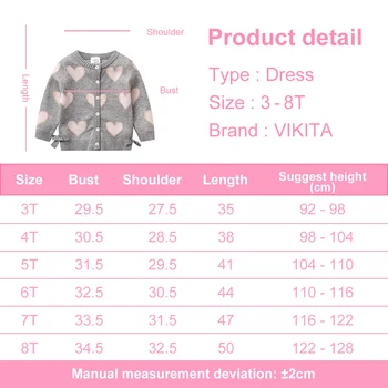 Girls' Pink Heart Knit Cardigan 6 VIKITA Toddlers Girls Pink Heart Print Knitted Cardigan Kids Gray Sweater Coat Girls Soft Button Casual Warm Knitwear Tops 6