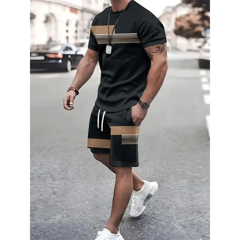 

2025 Men's Summer 3D Printed New Style Sports Training Wear Round Neck Short-sleeved T-shirt and Shorts Set Two-piece Set