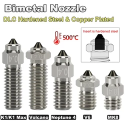 Bimetal Nozzle DLC Hardened Steel Copper Plated Wear Resistant For V6 Volcano MK8 Neptune 4 K1 Ender 3 3D Printer Hotend Nozzle