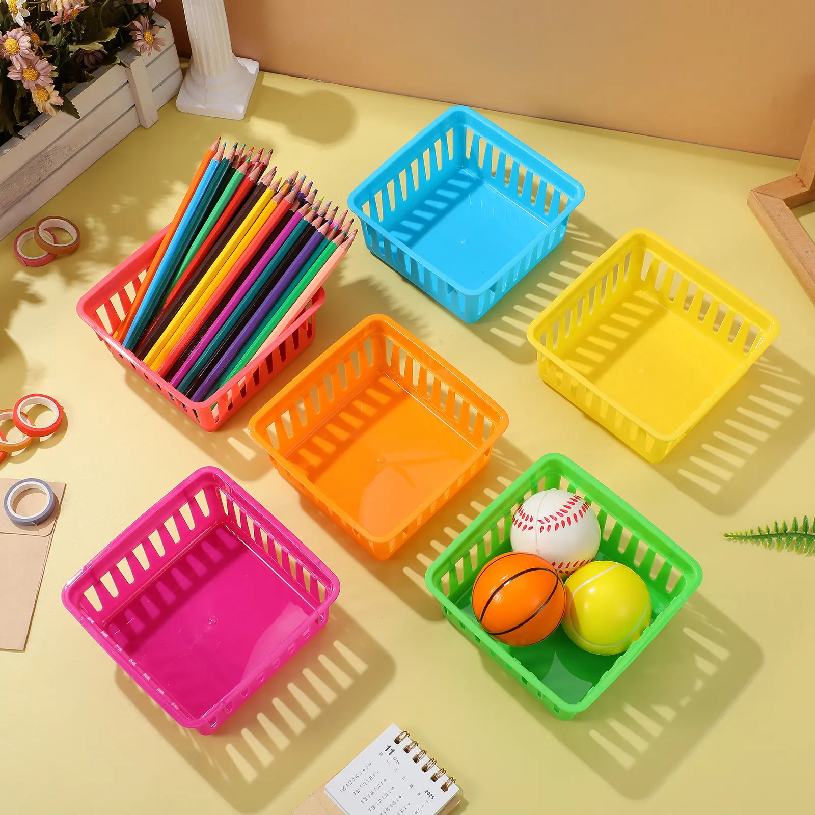 

Набор из 6 корзин для хранения: органайзеры для класса, контейнеры для принадлежностей, лотки-подставки, корзины для книг