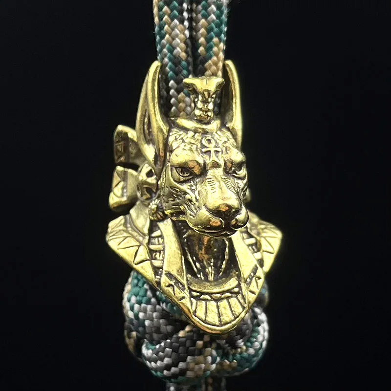 Brass Ancient Egypt Death God Anubis Jackal Head EDC Knife Beads DIY Paracord Woven Lanyard Pendants Jewelry Outdoor Accessories