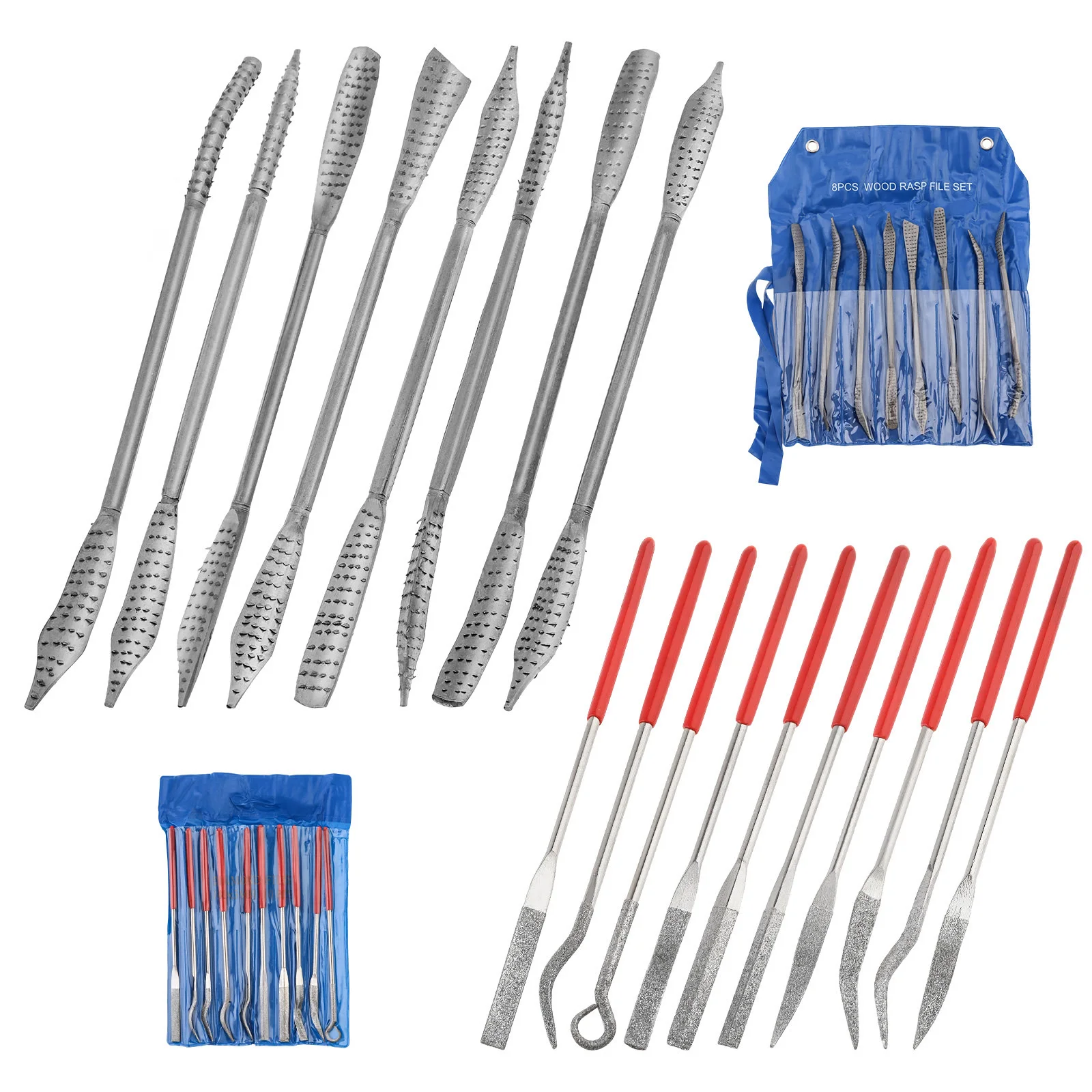 18-Piece Double-Ended Alloy Steel Woodworking Rasps, Riffler and Diamond Needle File Kit Tools