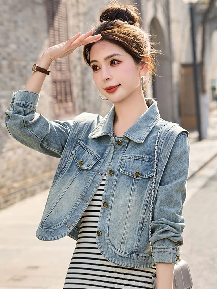 

Women's 2026 Denim Jacket Cropped Oversized Chic Spring Autumn Casual Coat