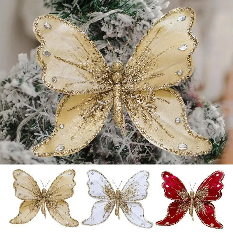 Christmas Tree Butterfly Ornaments Fabric Butterfly Ornament Christmas Tree Decor Flower Bouquet Accessories Seasonal Decor