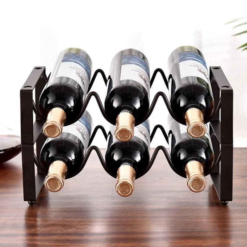 Nordic wrought iron wine rack Metal double wine shelves Household high-capacity wine storage rack