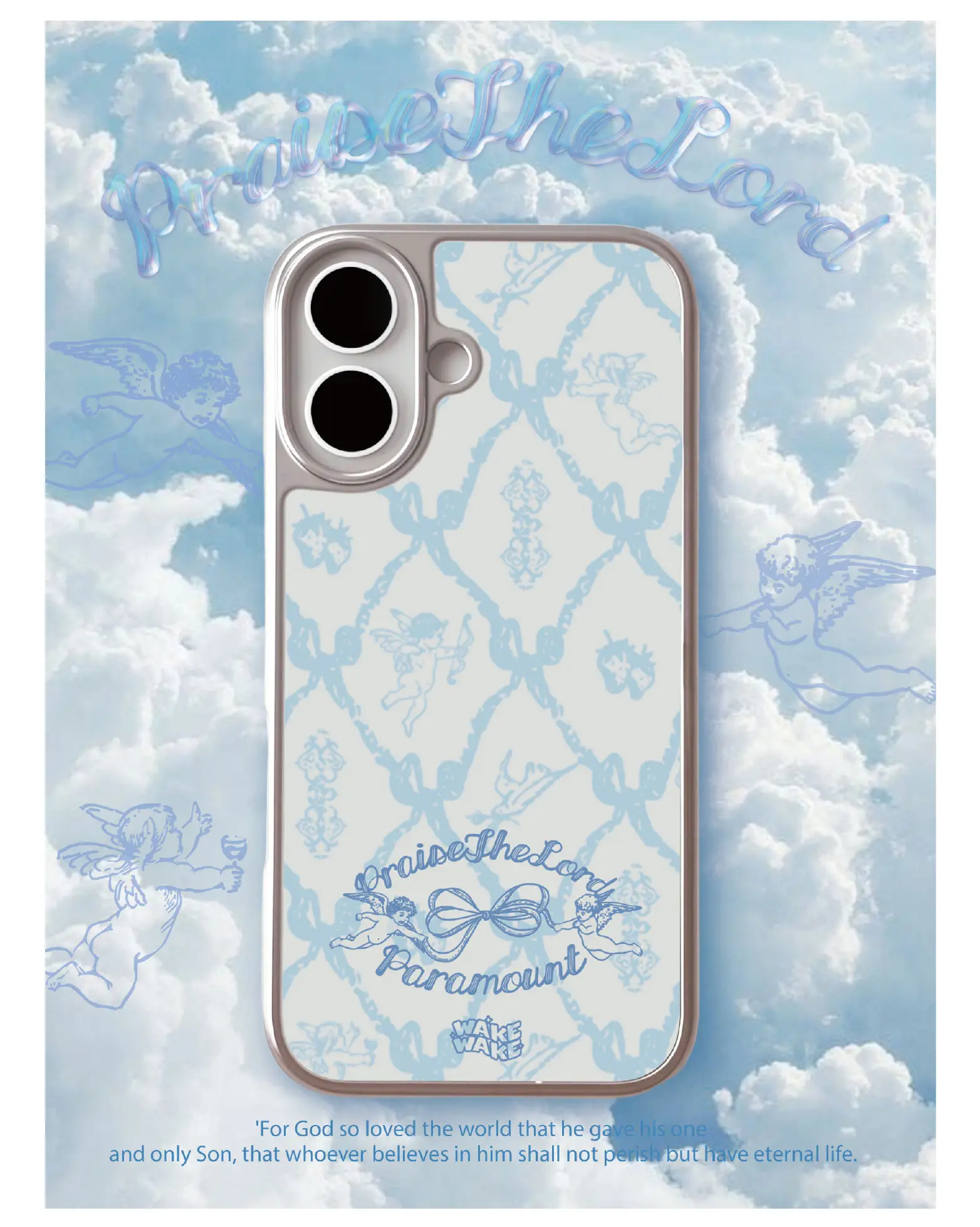 Korean Ins Style Romantic Blue Angel Prayer Bow Drip Glue Phone Case For Samsung S26 PLUS 25 EDGE 24 FE 23 ULTRA Cover