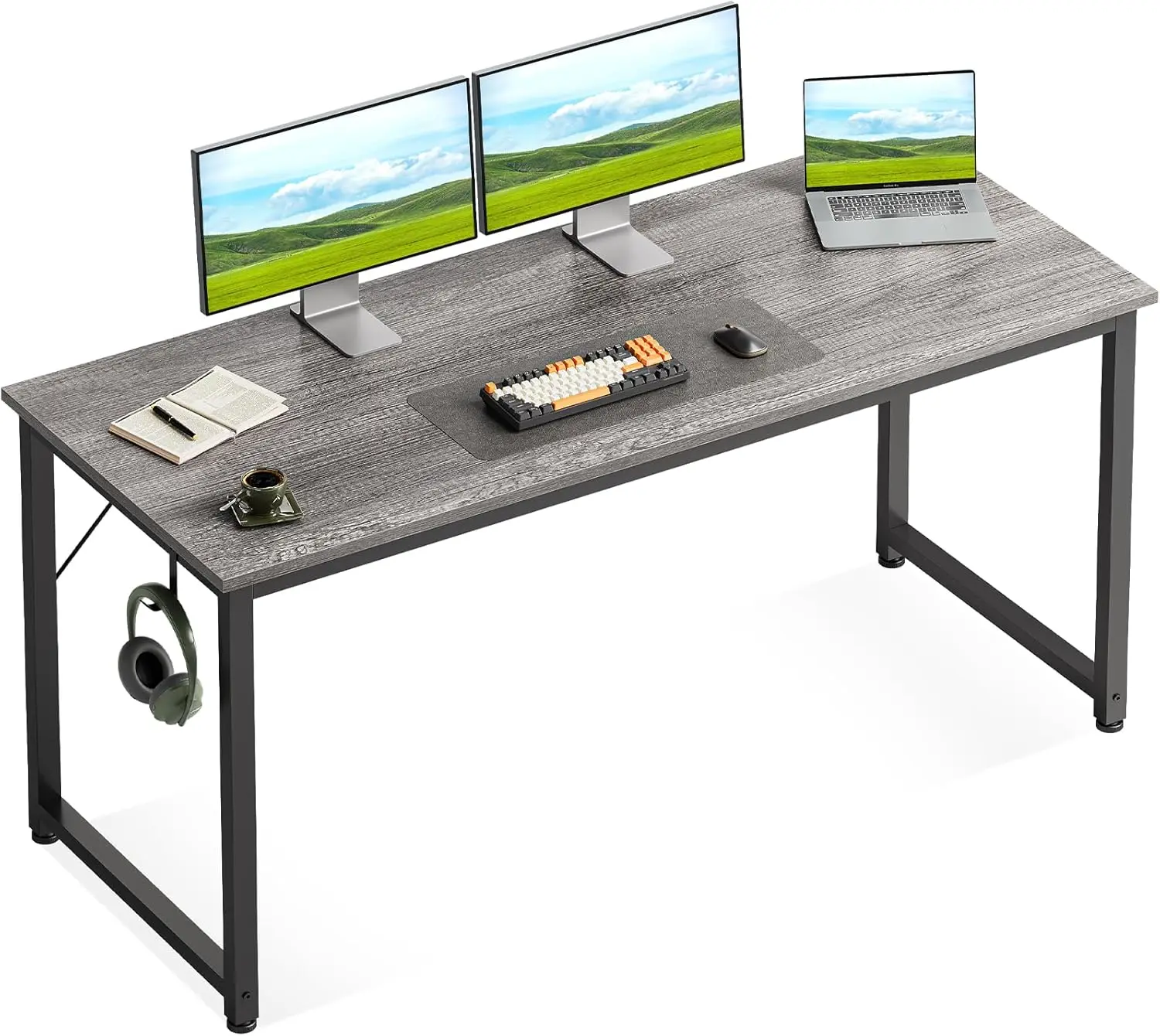 

Компактный компьютерный стол 54 дюйма с крючками для наушников, серый, для домашнего офиса, учебы, для детей и студентов