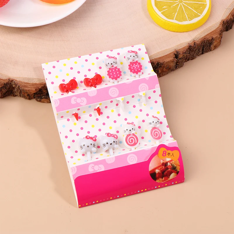 8 Stuks Cartoon Sanrio Hello Kitty Fruit Vork Cupcake Decoratie Voedsel Bento Decoratie Tandenstokers Dessert Gereedschap