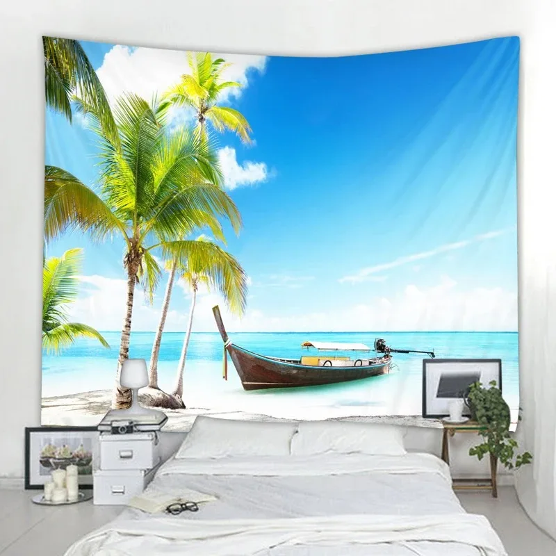 Tropical plant tapestry palm tree sunset pattern hanging cloth home decoration room living room wall background cloth