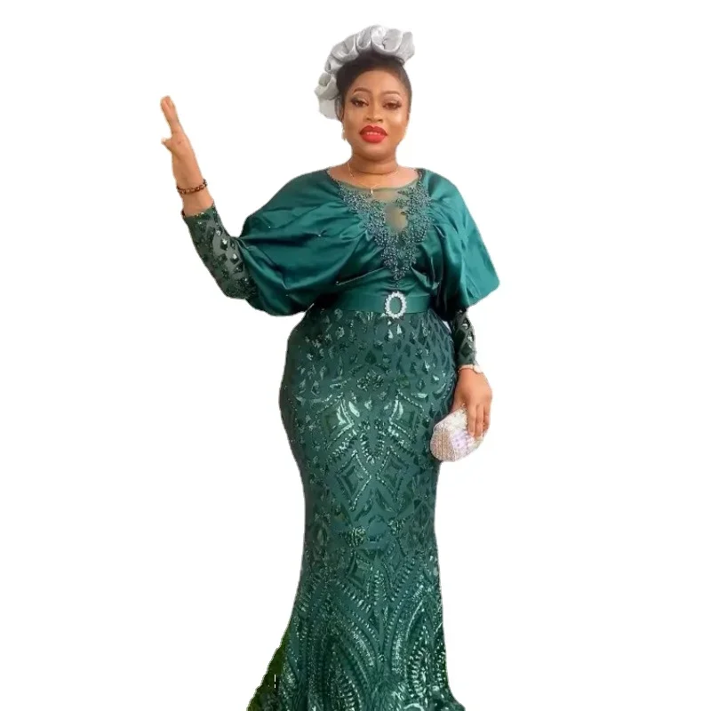 

2024 Plus Size African Party Dresses for Women Dashiki Ankara Sequin Wedding Evening Gown Bodycon Maxi Long Dress Africa Clothes