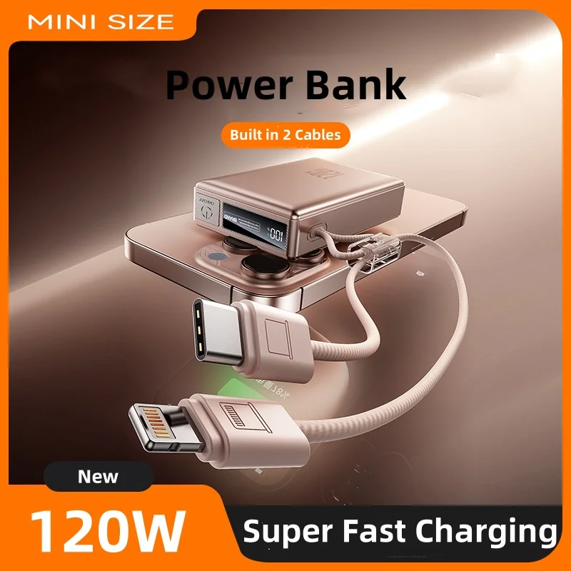 

120W Super Fast Charging Power Bank 20000mAh For iPhone 16 15 Samsung Xiaomi Portable Charger Powerbank with Cable Spare Battery