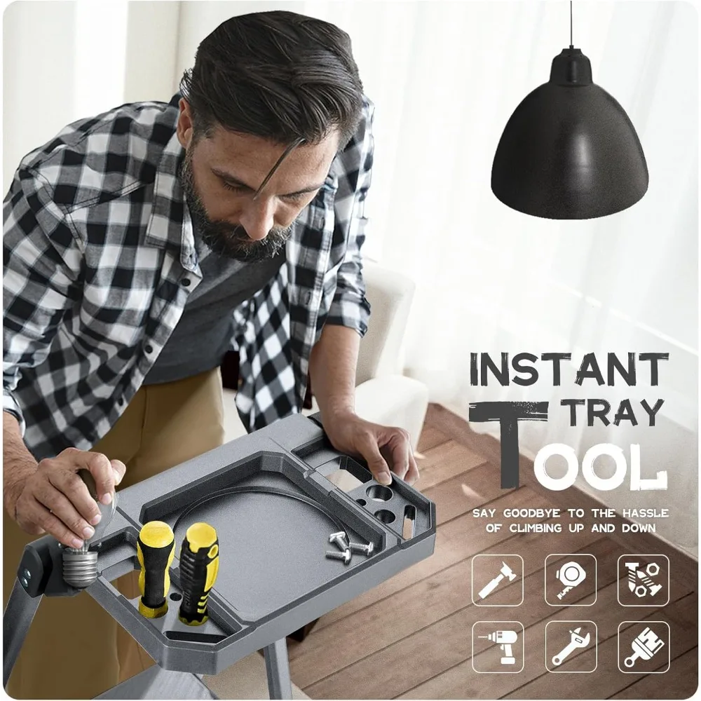 Escalera de 5 escalones, escalera de taburete plegable con pasamanos y bandeja, pedales anchos resistentes de 660 libras, plegable de acero resistente L