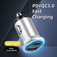 New Car Charger Quick Charge QC 3.0 PD Dual Port Car Phone Adapter Metal Body with Ambient Light for iPhone Samsung Huawei