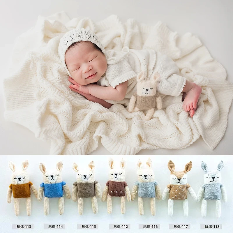 Mohair lavorato a maglia Cartoon Bunny Doll Toy Handmade Wool Rabbit neonato photography prop studio Cute Stuffer Animal photo Accessories