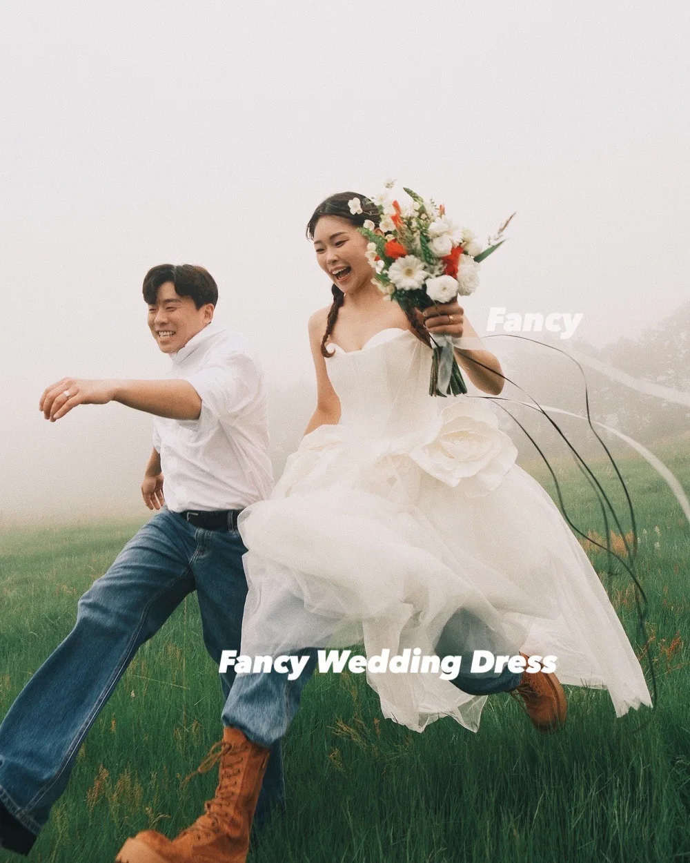 Fancy Princess Sweetheart Wedding Dress Korea Photo Shoot A Line Soft Tulle Bridal Gown Back Corset Customized