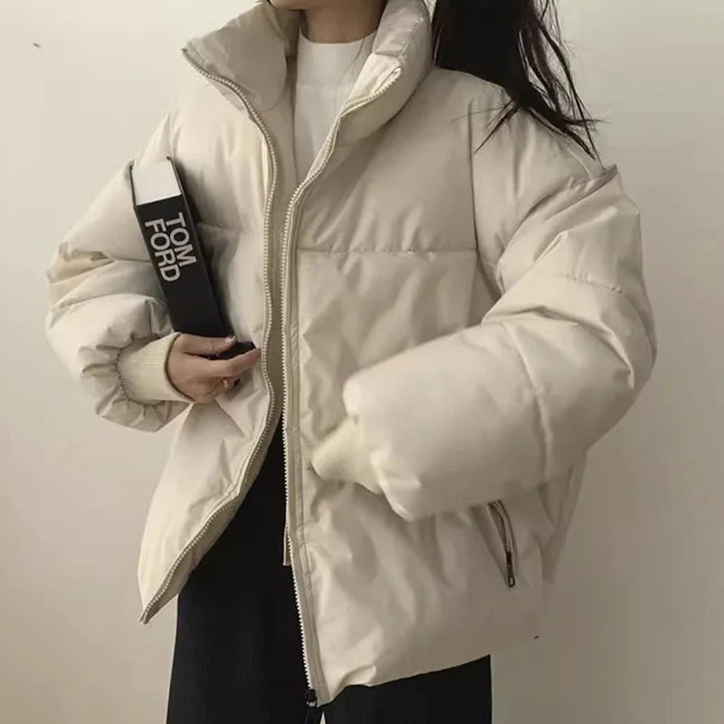 

Chic Winter Thiened Bread Sle Cotton Jaet Stand Collar Women's Coat Retro Aosphere Versatile Small Size Friendly