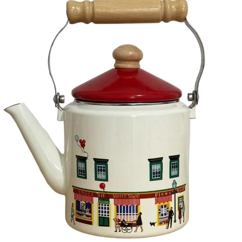 Christmas Wooden Handle Heat Resistant Double Layer Steamer,Thickened Kettle for Induction Cooker Open Fire,Kitchen Cookware Set