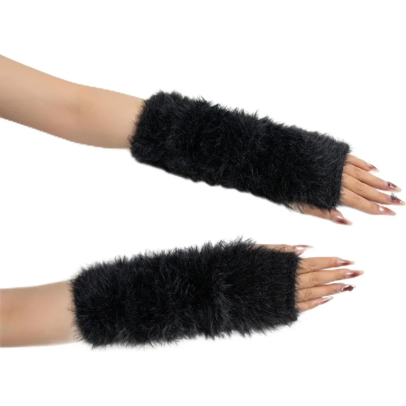 1pairs Women Winter Arm Sleeves Warmers Japanese Harajuku Y2k Arm Warmer for Girls Velvet Fingerless Gloves Knitted Arm Sleeve image 3