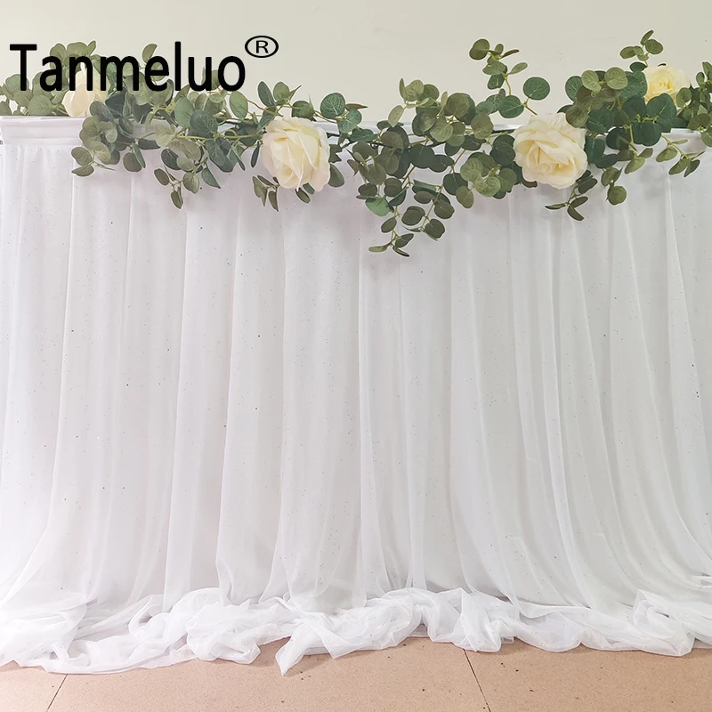 White Table Skirt Extra Long Sheer Tablecloth for Backyard Wedding Sweetheart Main Table Birthday Party Cake Table Decoration