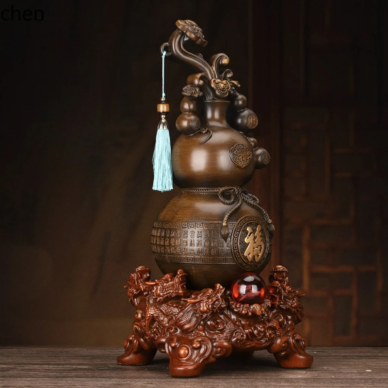 CZ Fortune and Prosperity Gourd Ornament for Living Room, Entryway, TV Cabinet Decoration, Housewarming Gift