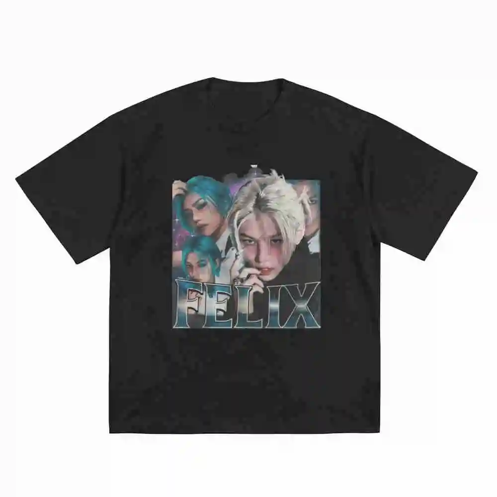 Felix Retro Kpop Cosmic Art Short Sleeve Tee 100% Cotton T-Shirt