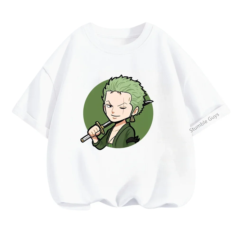 2024 Anime One Pieces Zorro Tshirt Kids Clothes Boys T Shirt Girls Clothing Children T-shirt Summer Teen Short Sleeve Tops Tees