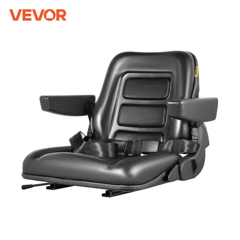 VEVOR Universal Seat Fit for Forklift Tractor Mower PVC Cover Foldable With Safety Seat Switch Safe Belt and Adjustable Armrests