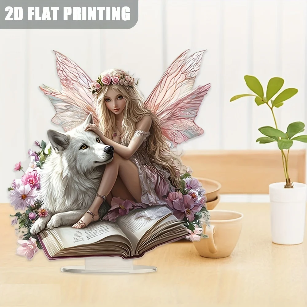 Encantadoras estatuas acrílicas de hadas y lobo/Decorios de mesa artísticos gráficos 2D/perfectos para decoración del hogar y la oficina