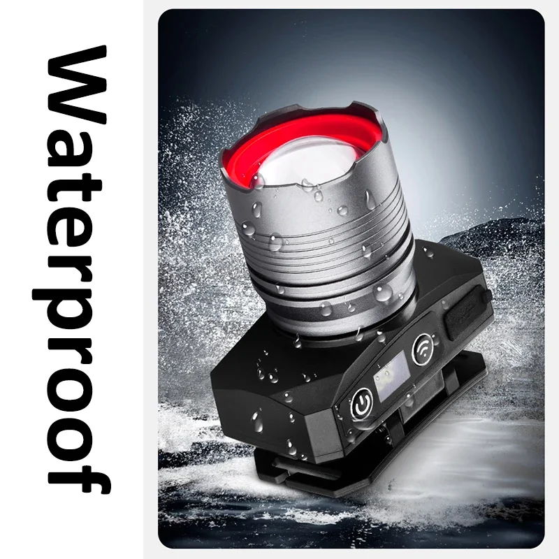 Super Bright Three-light Source LED Headlamp IR Motion Sensor Headlight USB Rechargeable Head Lamp Telescopic Zoom Head Torch
