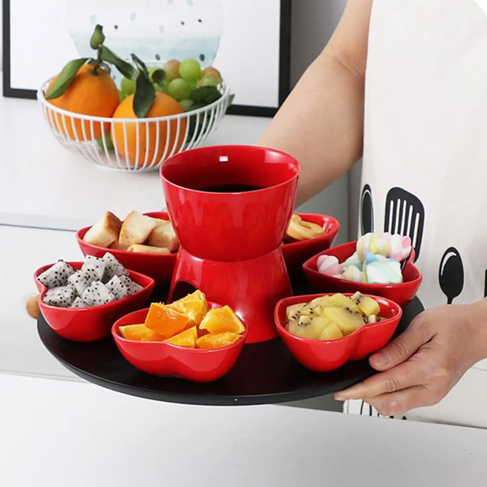 

Набор кружек для плавления шоколада, керамический набор для подогрева фондю с вилками, согревающая кружка для горячего шоколада для свидания, ночной вечеринки, семейного сбора